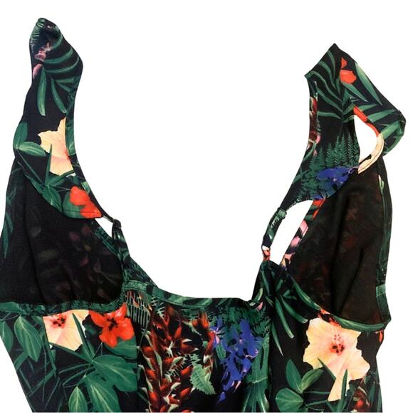 Black Dark Floral Print Wrap Long Maxi Dress Small Sleeveless Beach Tropical - Picture 10 of 15